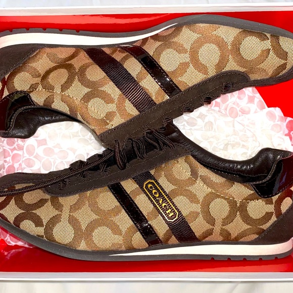 VINTAGE COACH Khaki Brown Signature Canvas Kathleen Sneaker- Women's 9 - Picture 1 of 4